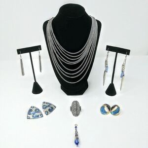 7 Piece Silver and Blue Toned Ensemble
